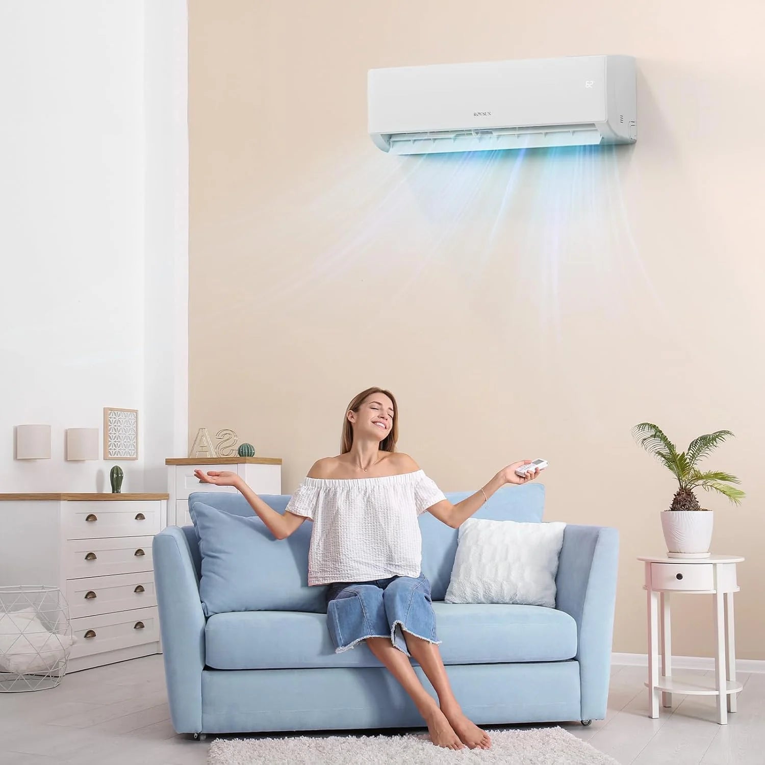 ROVSUN 9000 BTU Wifi Enabled Mini Split Air Conditioner & Heater with Inverter, 19 SEER2 Energy Saving 115V Ductless Split AC Unit with Pre-Charged Condenser, Heat Pump & Installation Kit