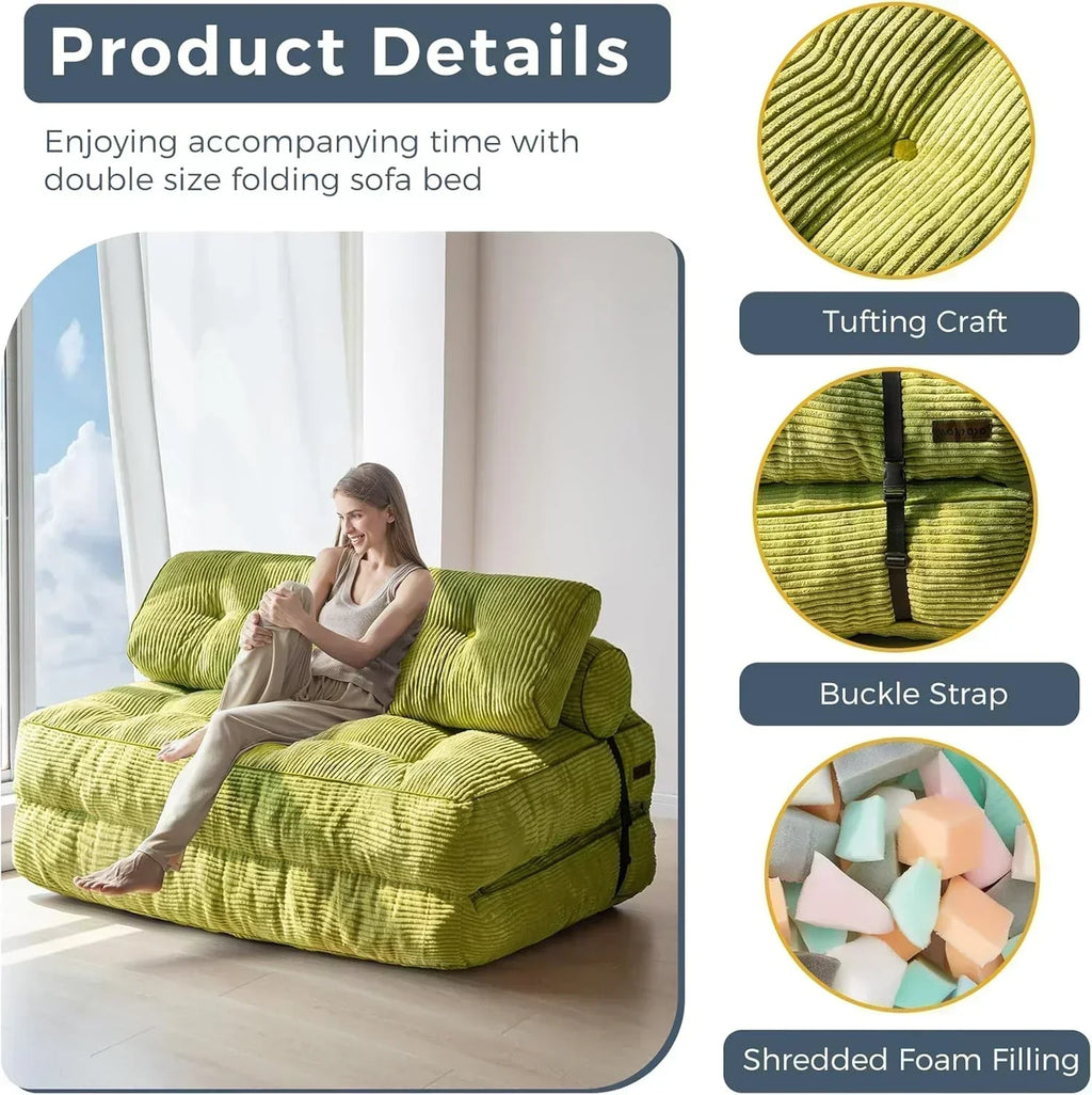 MAXYOYO Folding Sofa Bed Convertible Sleeper Chair with Pillow Foldable Mattress with Back Support