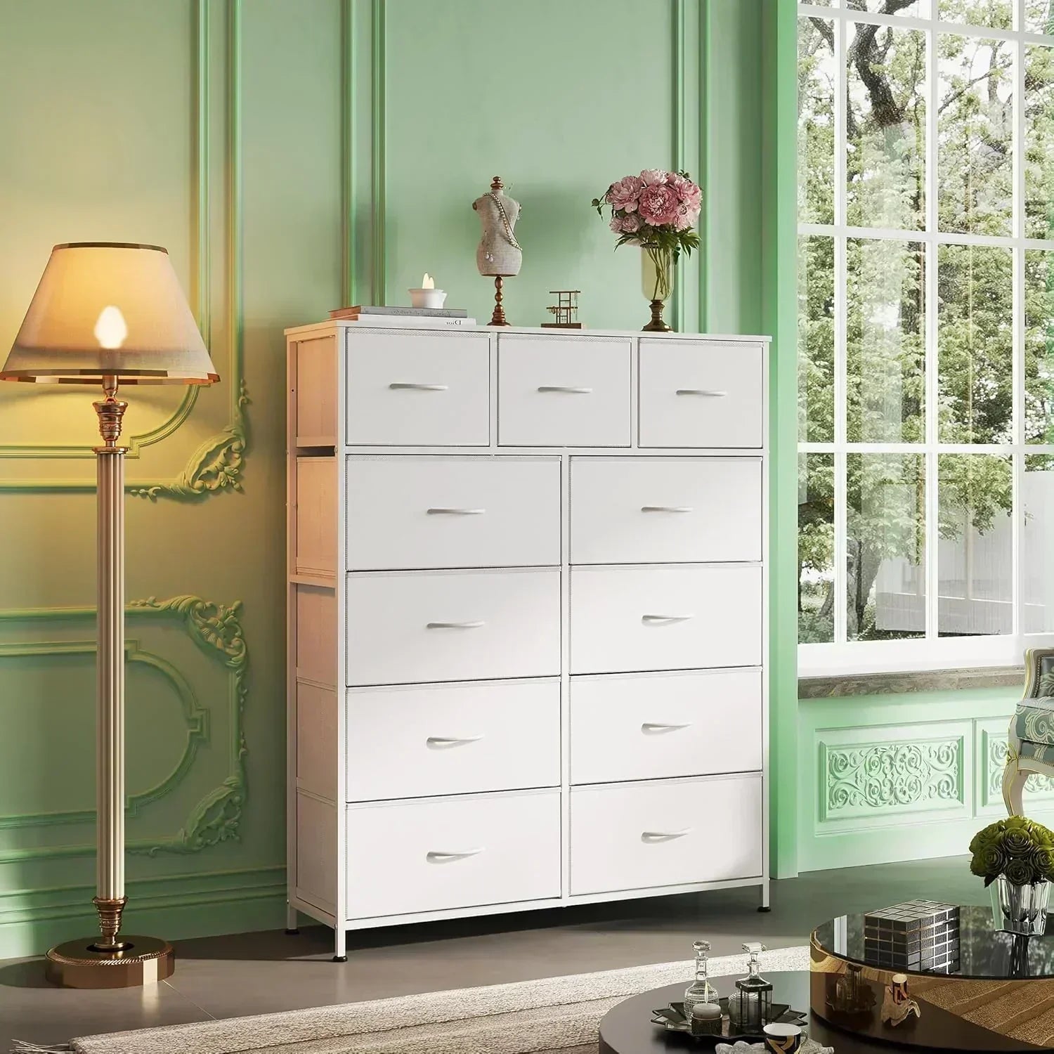 Storage Organizer Unit 11 Fabric Bins Storage Drawers Organizer Steel Frame Tall Storage Tower