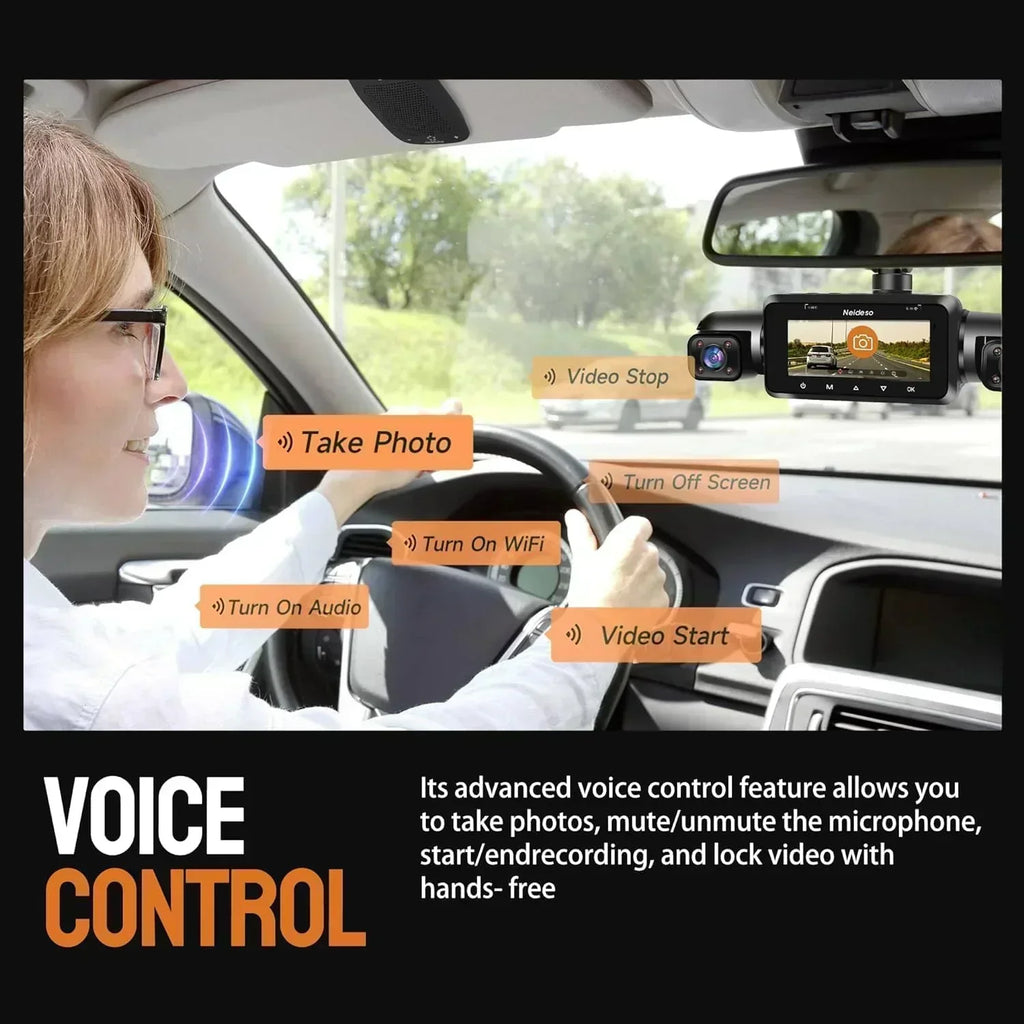 360�� Dash Cam 4-Channel FHD 4*1080P Wi-Fi GPS Voice Control Car Camera Front 2K+1080P