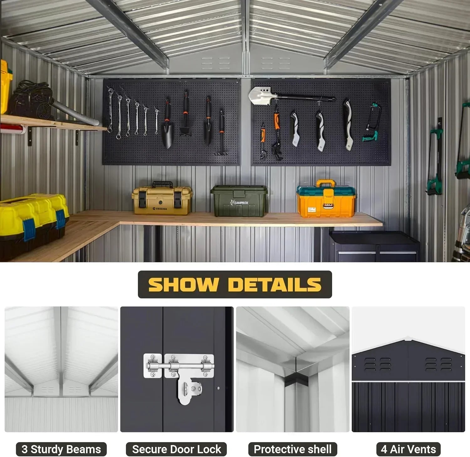 Polar Aurora 8 x 12 FT Outdoor Storage Shed Metal Garden Shed with Updated Frame Structure