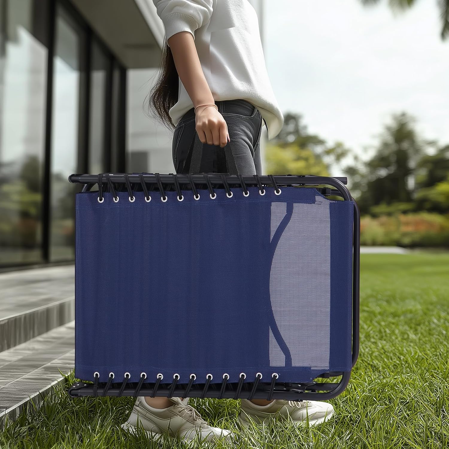 Unovivy Outdoor Chaise Lounge Chairs Portable Folding Pool Lounge Chair with Reclining Back