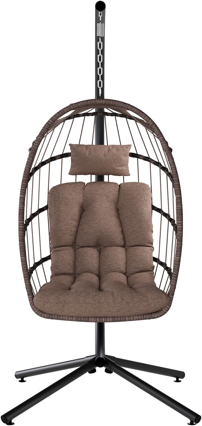 SWITTE Egg Chair Outdoor Indoor Wicker Hanging Egg Swing Chair 350lbs Capacity for Patio