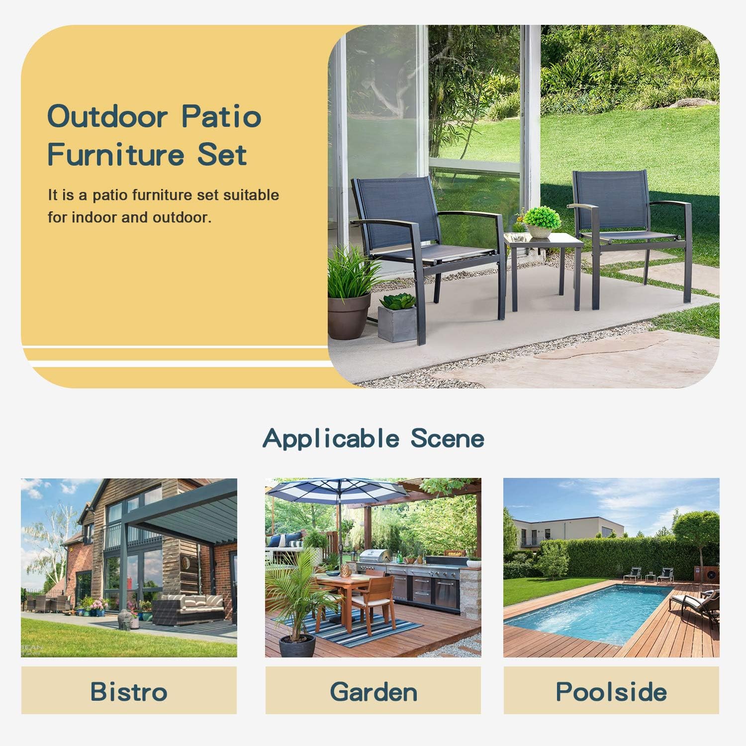 Homall Patio Dining Set 7 Pieces Outdoor Furniture Table and 6 Textilene Chairs Light Grey